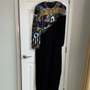 Vintage Louis Feraud Black Dress with Multicolor Sequin Design